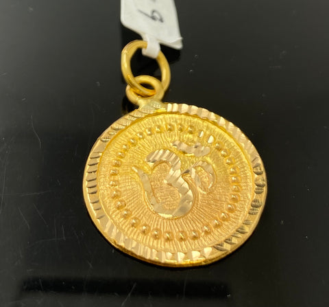 22kPendant Solid Gold Round Shape Religious Hindu Charm with Dimond CuttingP3416 - Royal Dubai Jewellers