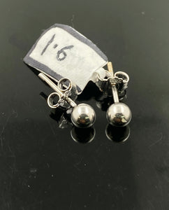 22k Solid Gold Ladies Designer High polished Rhodium Ball Stud Earrings E7495 - Royal Dubai Jewellers