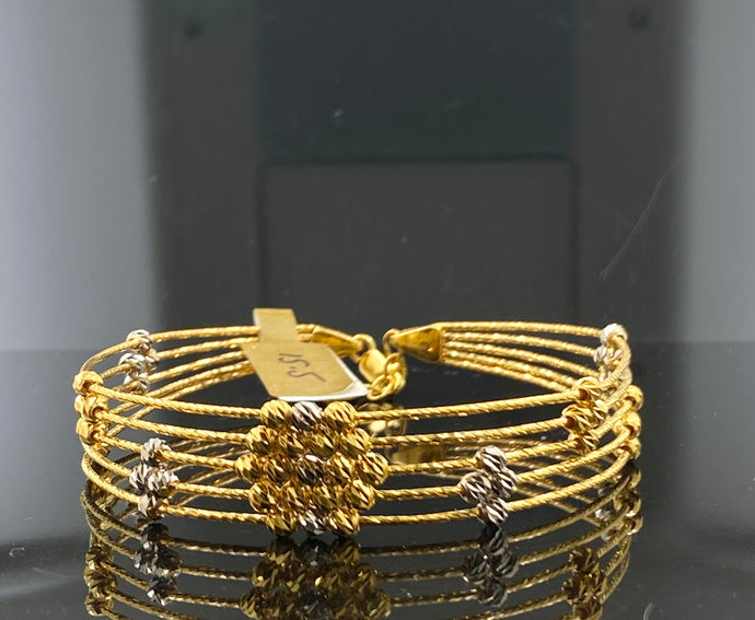 22K Solid Gold Elegant Bangle With Rhodium Polished Crystals BR5618 - Royal Dubai Jewellers