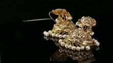 22k 22ct Solid Gold ELEGANT Simple Filigree Hoops with Pearl Design E7300 - Royal Dubai Jewellers