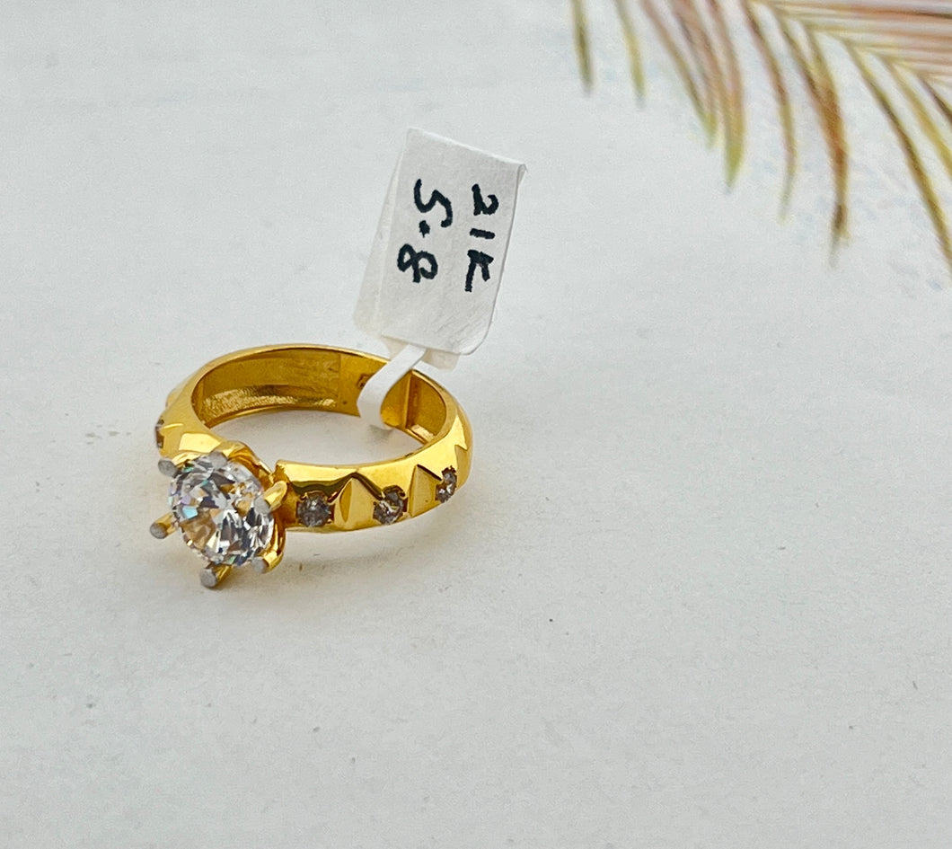 21K Solid Gold Simple Zircon Ring R8238 - Royal Dubai Jewellers