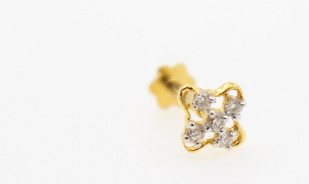 Authentic 18K Yellow Gold Charm Nose Pin Stud Diamond VS2 n319 - Royal Dubai Jewellers