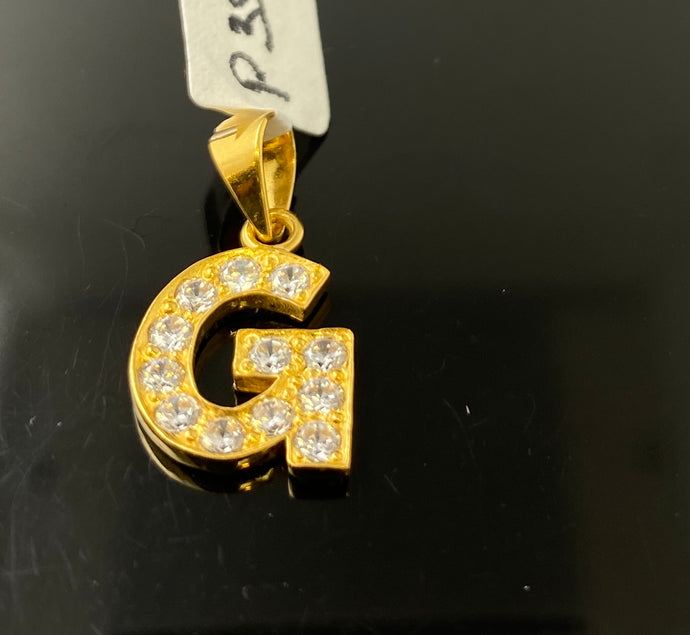 22k Pendant Solid Gold Initial G with Signity Stones P3561 - Royal Dubai Jewellers