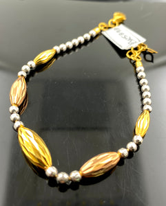 22k Solid Gold Simple Ladies Two Tone Beaded Bracelet br5898 - Royal Dubai Jewellers