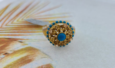 22K Solid Gold Traditional Zircon Ring R9112 - Royal Dubai Jewellers