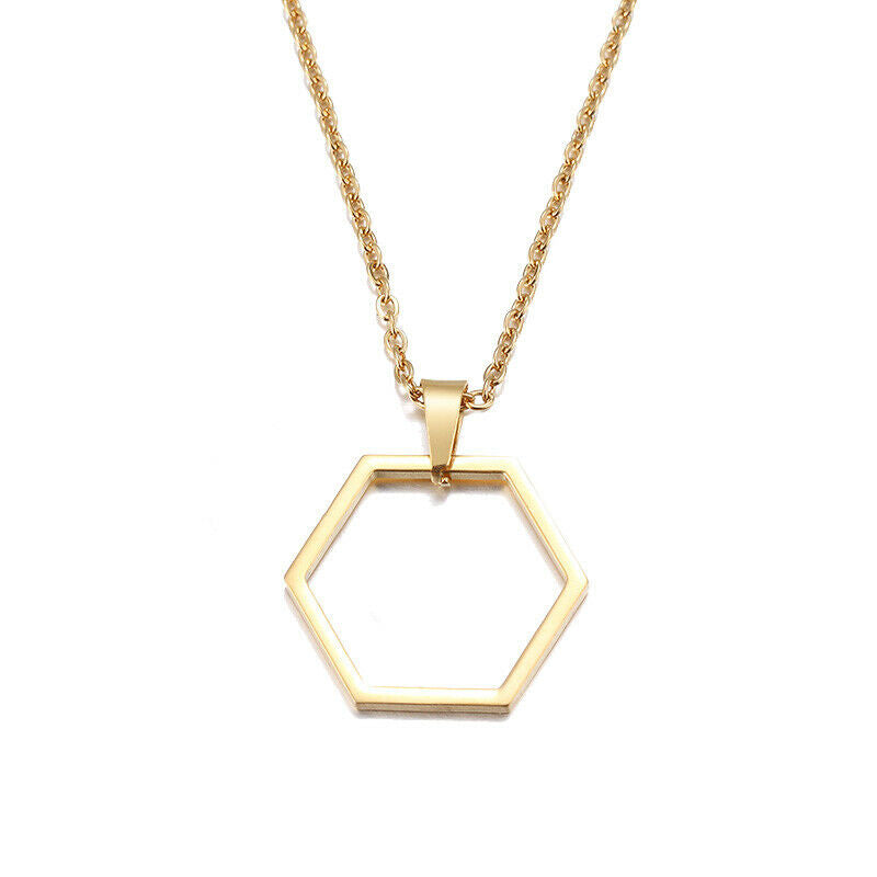 Solid Gold Simple Hexagon Pendant with High Polished Finishing SP12 - Royal Dubai Jewellers