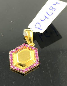 22K Solid Gold Hexagonal Zircon Pendant P4684 - Royal Dubai Jewellers
