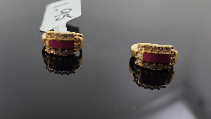21K Solid Gold Zircon Hoops With Pink Enamel E11469 - Royal Dubai Jewellers