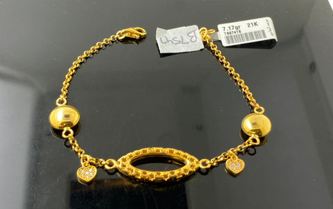 21K Solid Gold Bracelet With Hearts And Bead Charms B7547 - Royal Dubai Jewellers