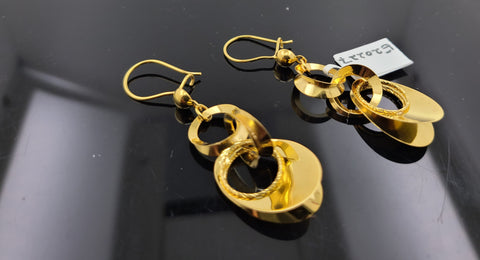 21K Solid Gold Dangling French Hook Earrings E20227 - Royal Dubai Jewellers
