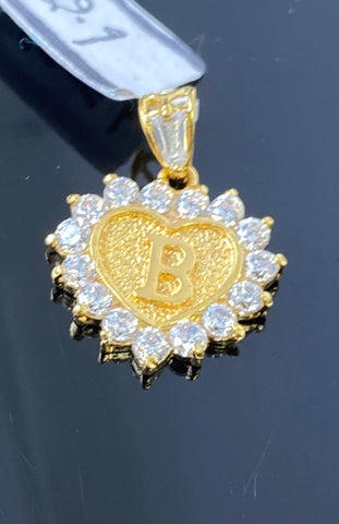 22k Pendant Solid Gold Initial B with Heart Shape with Signity Stone P3535 - Royal Dubai Jewellers