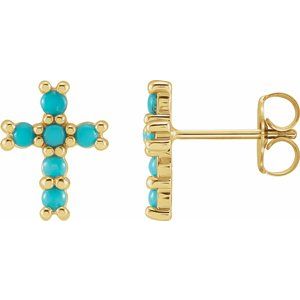 14K Yellow Turquoise Cross Earrings Yellow R42428 - Royal Dubai Jewellers