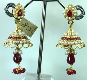 22k Earrings Solid Gold Ladies Classic Floral Color Stone Jhumki Design E6612 - Royal Dubai Jewellers