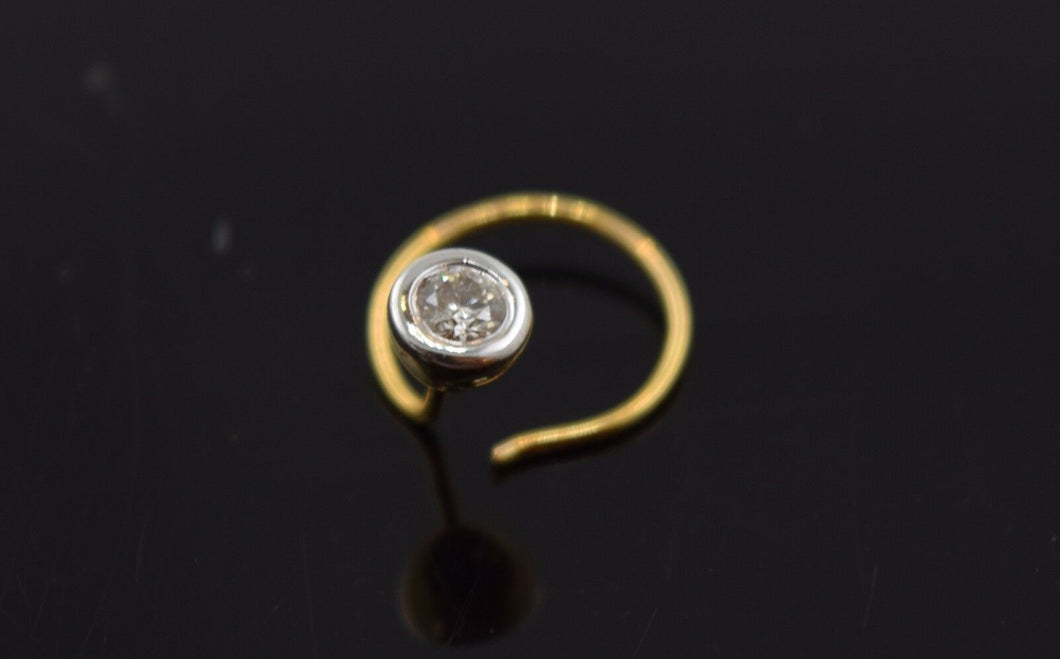 Authentic 18K Yellow Gold Nose Ring Round-Cut-Diamond VS2 n107 - Royal Dubai Jewellers