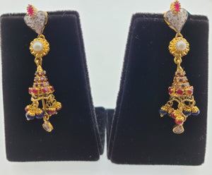 22K Solid Gold Zircon Long Earrings E22197 - Royal Dubai Jewellers