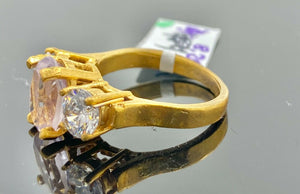 22k Ring Solid Gold ELEGANT Woman Triple Stone Band SIZE 7 "RESIZABLE" r2440 - Royal Dubai Jewellers