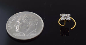 Authentic 18K Yellow Gold Nose Ring Flower Design Round-Cut-Diamond VS2 n12 - Royal Dubai Jewellers