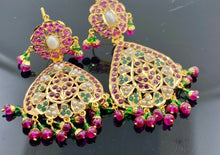22k Necklace Set Solid Gold Ladies Modern Multi Stone Jadau Design CS271 - Royal Dubai Jewellers