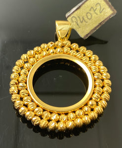 21k Solid Gold Ladies Round Designer Coin frame Pendant P4072 - Royal Dubai Jewellers