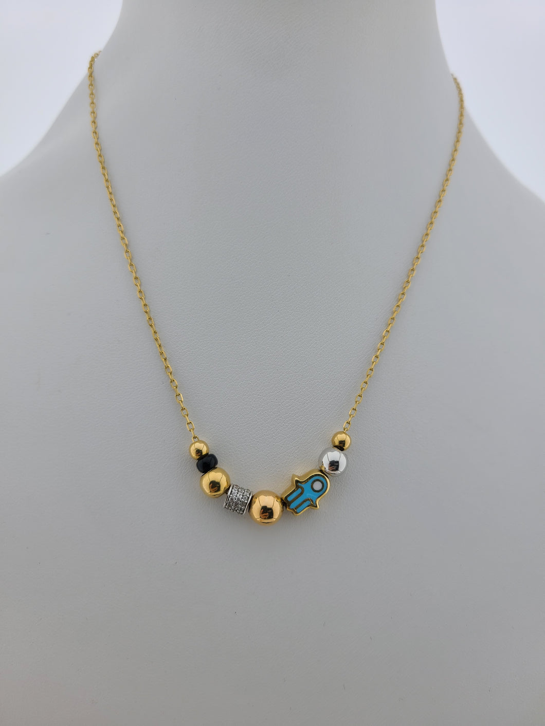 18K Solid Gold Chain With Beads And Hamza Charm C2949 - Royal Dubai Jewellers