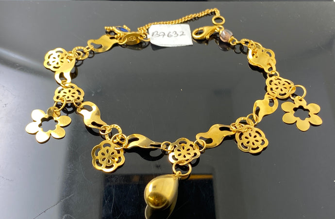 21K Solid Gold Bracelet With Floral Charms B7632 - Royal Dubai Jewellers