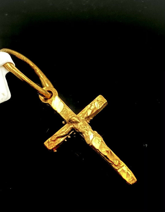22k Pendant Solid Gold ELEGANT Simple Diamond Cut Jesus Cross Pendant P2195 mon - Royal Dubai Jewellers