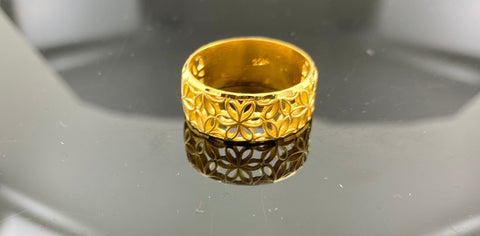 22k Ring Solid Gold Ladies Band Floral Design with Matt & Shiny Finish R2875 - Royal Dubai Jewellers
