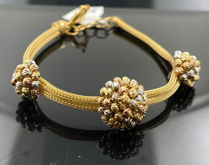 18k Solid Gold Ladies Mix Color Beaded Bracelet b7746 - Royal Dubai Jewellers