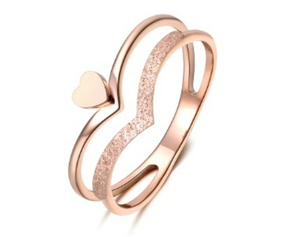 Solid Rose Gold Ring Simple Double Band Heart Symbol Design SM5 - Royal Dubai Jewellers