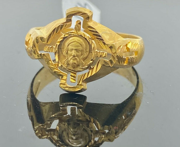 22k Ring Solid Gold ELEGANT Charm Jesus Cross Band SIZE 11 