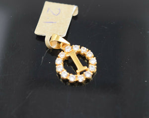 22k Pendant Solid Gold Simple Round Shape Letter I With Stones Design P957 - Royal Dubai Jewellers