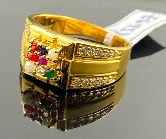 22k Solid Gold Traditional Men Mix color Stone Ring r5697 - Royal Dubai Jewellers