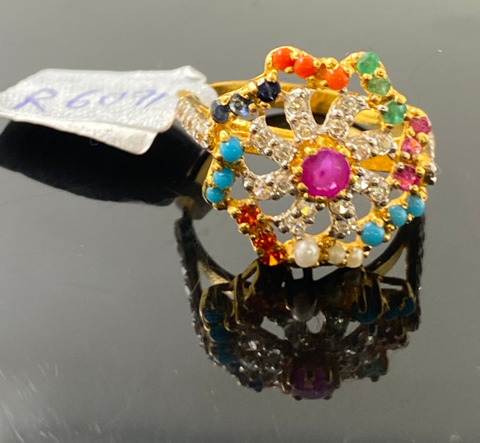 22k Solid Gold Ladies Designer Multicolor Zircon Ring R6091 - Royal Dubai Jewellers