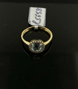 10K Solid Gold Aqua Ring With White Stones R5658 - Royal Dubai Jewellers