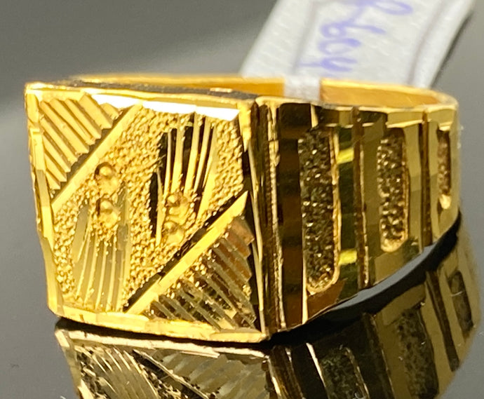 22K Solid Gold Diamond Cut Ring R6044 TR - Royal Dubai Jewellers