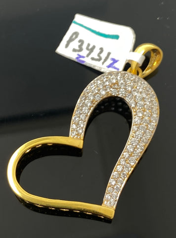 18K Solid Gold Heart Pendant With Stones P3431zz - Royal Dubai Jewellers