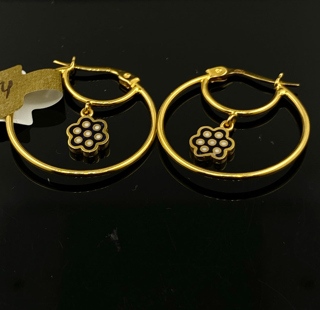 22K Solid Gold Floral Bali Style Earrings E9054 - Royal Dubai Jewellers