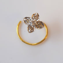 Authentic 18K Yellow Gold Nose Ring Flower Design Round-Cut-Diamond VS2 n12 - Royal Dubai Jewellers