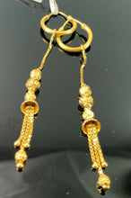 22k Earrings Solid Gold Ladies Jewelry Simple Hoops with Dangle and Drop E3856 - Royal Dubai Jewellers