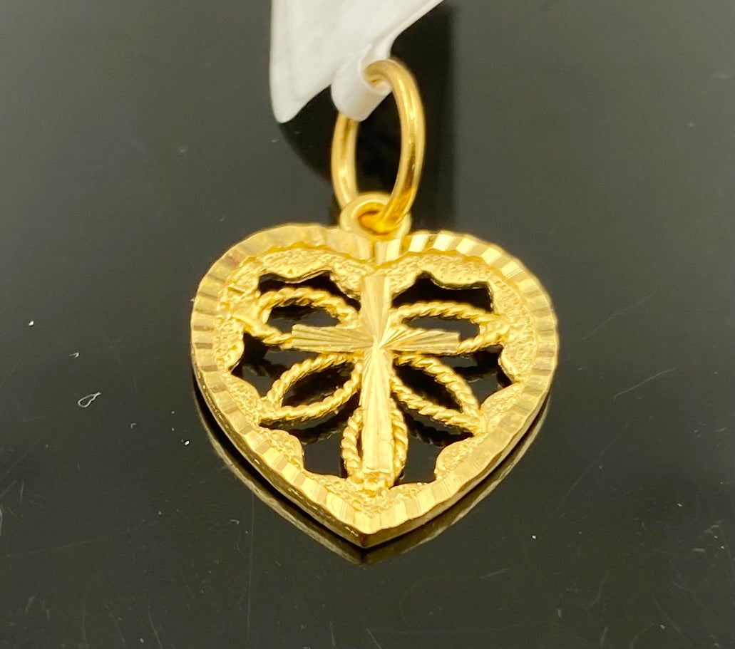 22k Pendant Solid Gold Religious Heart Shape Christianity floral Design P3298 - Royal Dubai Jewellers