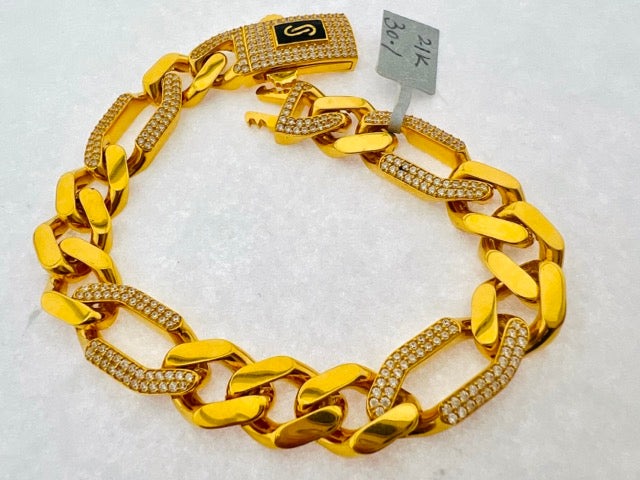 21K Solid Gold Designer Cuban Link Zircon Bracelet B9423 - Royal Dubai Jewellers