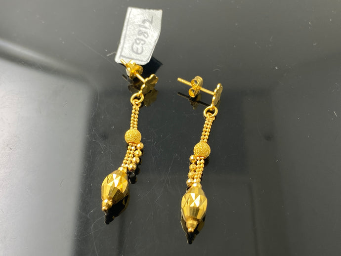 22k Solid Gold Ladies Designer Diamond Cut Balls Long Earrings E9812 - Royal Dubai Jewellers