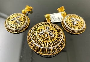 22k Solid Gold Ladies Round Designer Rhodium Polished Pendant Set P3822 - Royal Dubai Jewellers