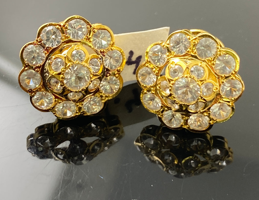 22k Solid Gold Ladies Designer Floral Zircon Stud Earrings E10426 - Royal Dubai Jewellers