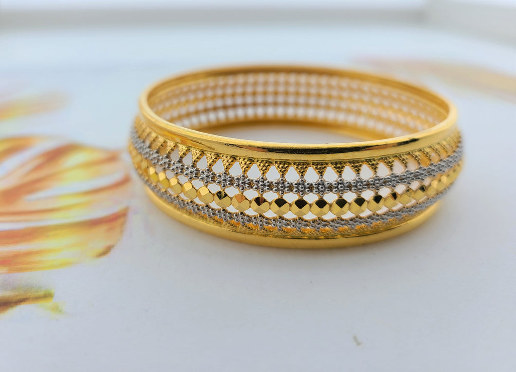 22k Solid Gold Elegant Two Tone Wide Bangle b8153 - Royal Dubai Jewellers