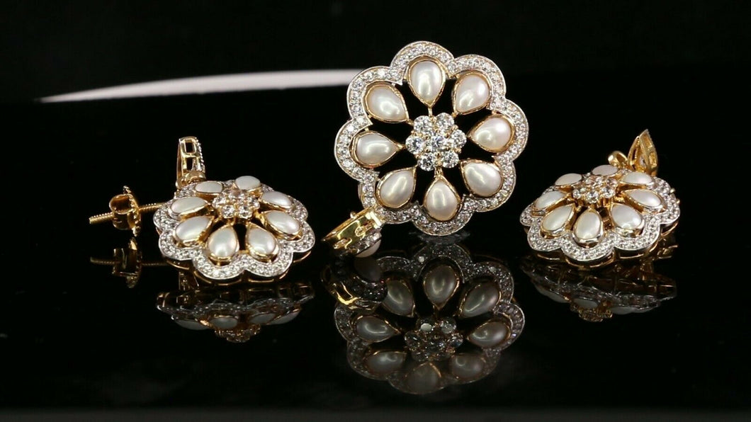 22k Pendant Set Solid Gold ELEGANT Classic Floral Pearl Pendant Set p2138 - Royal Dubai Jewellers