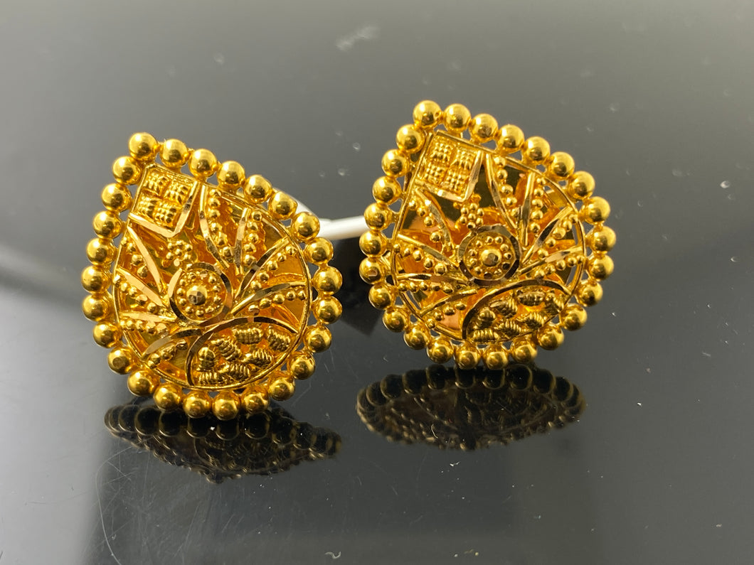 22k Solid Gold Ladies Designer Filigree Traditional Stud Earrings E00 - Royal Dubai Jewellers