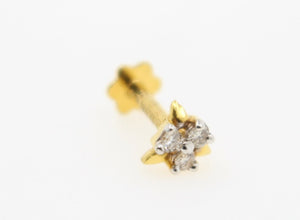 Authentic 18K Yellow Gold Charm Nose Pin Stud Diamond VS2 n310 - Royal Dubai Jewellers
