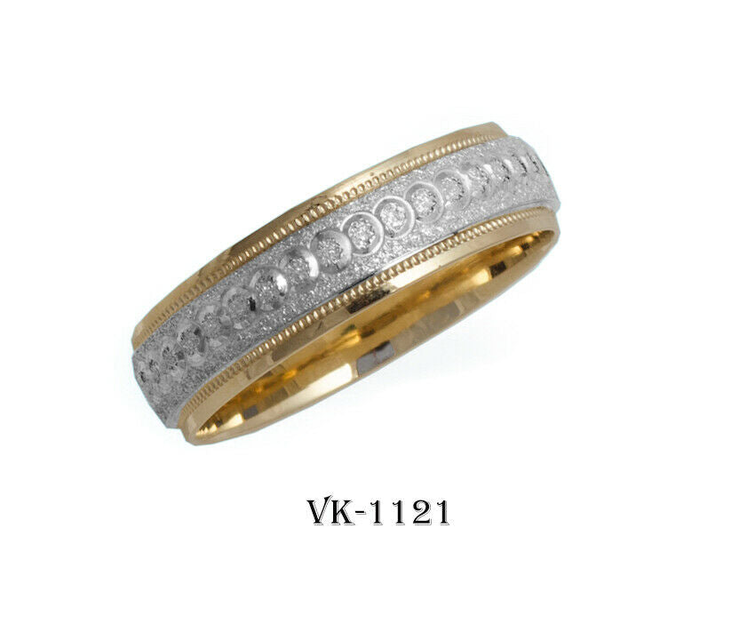 14k Solid Gold Elegant Ladies Modern Shiny Stipple Flat Band 6MM Ring VK1121v - Royal Dubai Jewellers