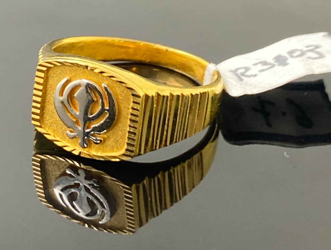 22k Solid Gold Men's Designer Diamond Cut Religious Sikh Ring R3103 - Royal Dubai Jewellers